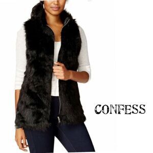 Confess black Faux fur front knitted backing vest